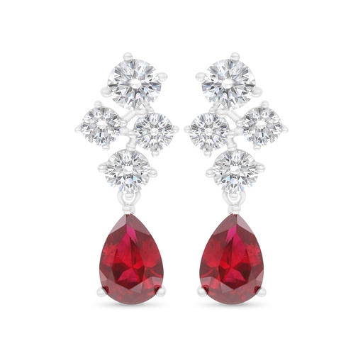 [EAR01RUB00WCZC517] Sterling Silver 925 Earring Rhodium Plated Embedded With Ruby Corundum And White Zircon