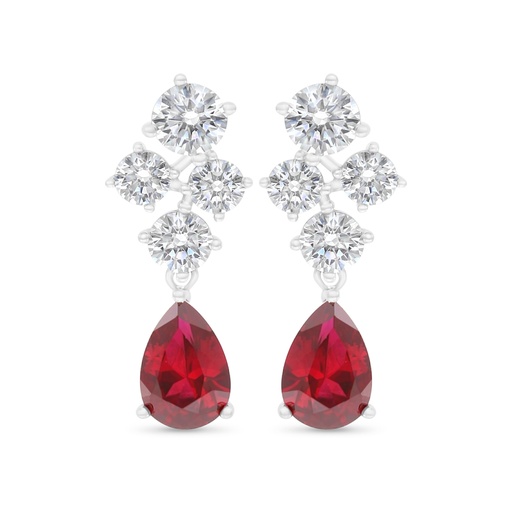 [EAR01RUB00WCZC517] Sterling Silver 925 Earring Rhodium Plated Embedded With Ruby Corundum And White Zircon