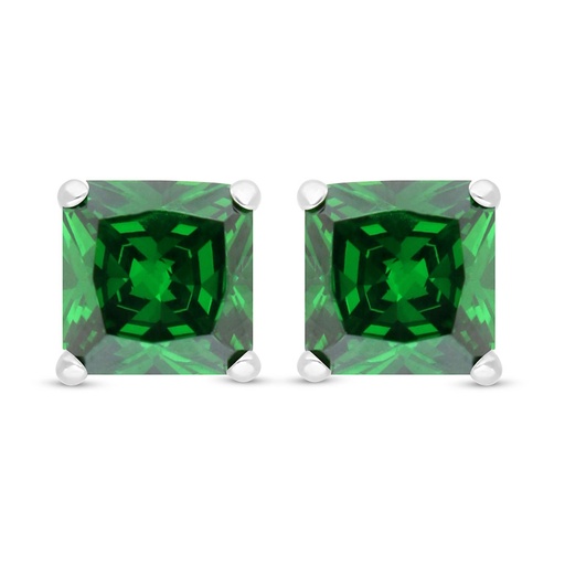 [EAR01EMR00000C518] Sterling Silver 925 Earring Rhodium Plated Embedded With Emerald Zircon 