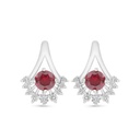 Sterling Silver 925 Earring Rhodium Plated Embedded With Ruby Corundum And White Zircon