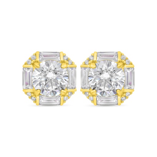 [EAR02WCZ00000C521] Sterling Silver 925 Earring Golden Plated Embedded With White Zircon