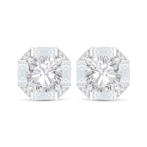 [EAR01CIT00WCZC521] Sterling Silver 925 Earring Rhodium Plated Embedded With Yellow Diamond And White Zircon