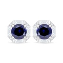 Sterling Silver 925 Earring Rhodium Plated Embedded With Sapphire Corundum And White Zircon