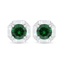 Sterling Silver 925 Earring Rhodium Plated Embedded With Emerald Zircon And White Zircon