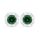 Sterling Silver 925 Earring Rhodium Plated Embedded With Emerald Zircon And White Zircon