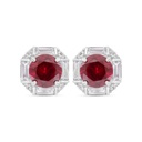 Sterling Silver 925 Earring Rhodium Plated Embedded With Ruby Corundum And White Zircon