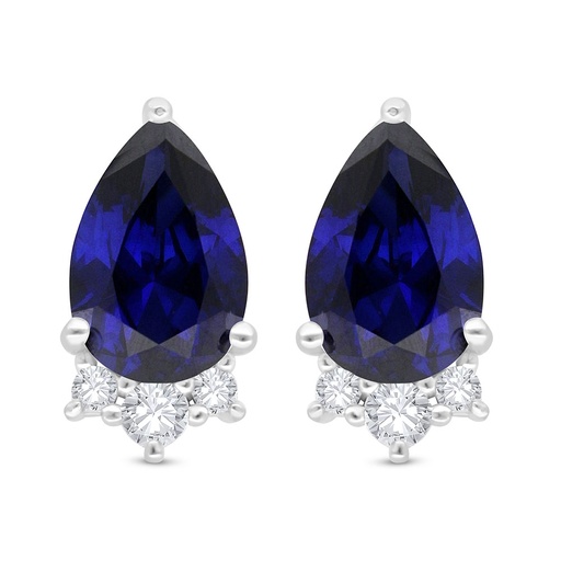 [EAR01SAP00WCZC522] Sterling Silver 925 Earring Rhodium Plated Embedded With Sapphire Corundum And White Zircon