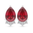 Sterling Silver 925 Earring Rhodium Plated Embedded With Ruby Corundum And White Zircon