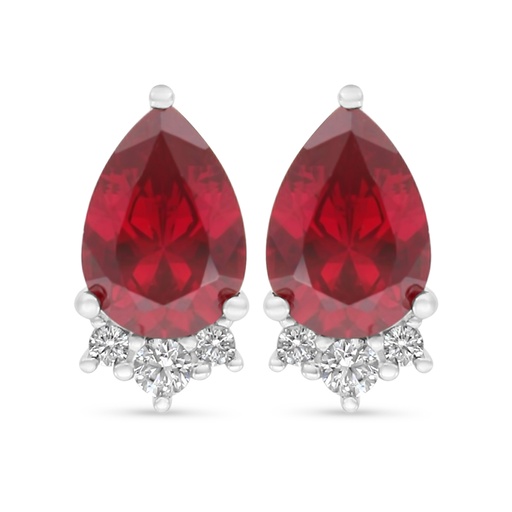 [EAR01RUB00WCZC522] Sterling Silver 925 Earring Rhodium Plated Embedded With Ruby Corundum And White Zircon