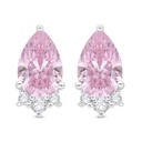 Sterling Silver 925 Earring Rhodium Plated Embedded With pink Zircon And White Zircon