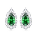 Sterling Silver 925 Earring Rhodium Plated Embedded With Emerald Zircon And White Zircon