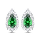 Sterling Silver 925 Earring Rhodium Plated Embedded With Emerald Zircon And White Zircon