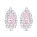 Sterling Silver 925 Earring Rhodium Plated Embedded With pink Zircon And White Zircon