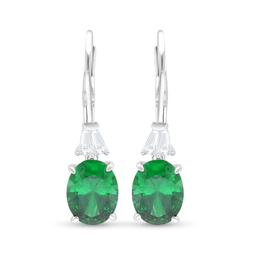 [EAR01EMR00WCZC528] Sterling Silver 925 Earring Rhodium Plated Embedded With Emerald Zircon And White Zircon