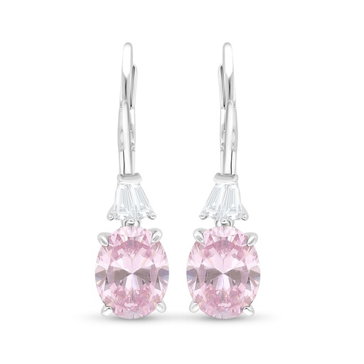 [EAR01PIK00WCZC528] Sterling Silver 925 Earring Rhodium Plated Embedded With pink Zircon And White Zircon