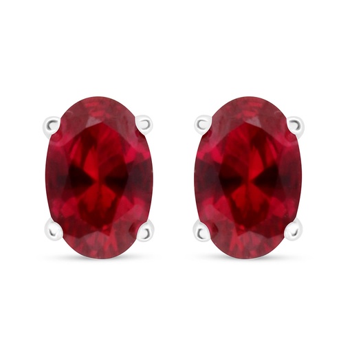 [EAR01RUB00000C531] Sterling Silver 925 Earring Rhodium Plated Embedded With Ruby Corundum 