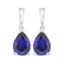 Sterling Silver 925 Earring Rhodium Plated Embedded With Sapphire Corundum And White Zircon