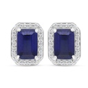 Sterling Silver 925 Earring Rhodium Plated Embedded With Sapphire Corundum And White Zircon