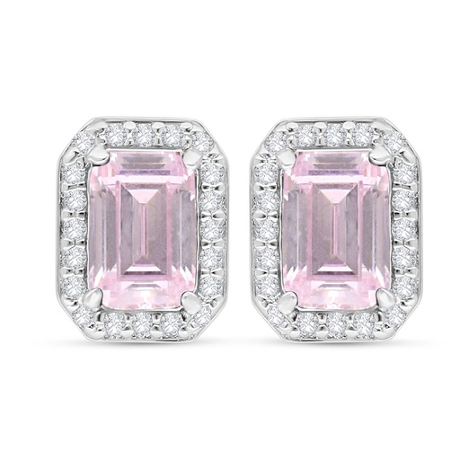 [EAR01PIK00WCZC533] Sterling Silver 925 Earring Rhodium Plated Embedded With pink Zircon And White Zircon