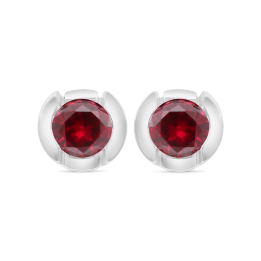 [EAR01RUB00000C534] Sterling Silver 925 Earring Rhodium Plated Embedded With Ruby Corundum 