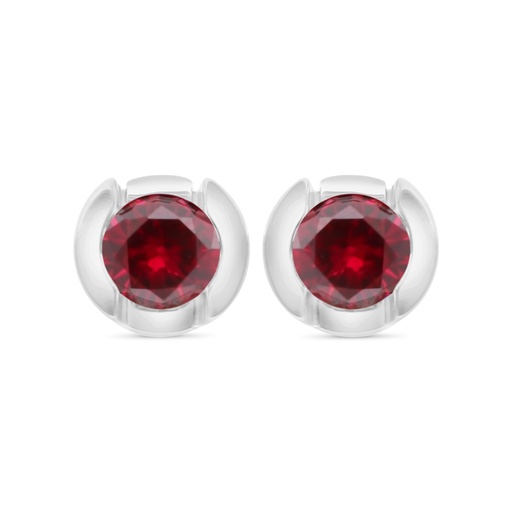 [EAR01RUB00000C534] Sterling Silver 925 Earring Rhodium Plated Embedded With Ruby Corundum 