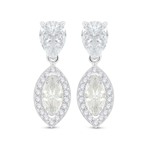 [EAR01CIT00WCZC535] Sterling Silver 925 Earring Rhodium Plated Embedded With Yellow Diamond And White Zircon