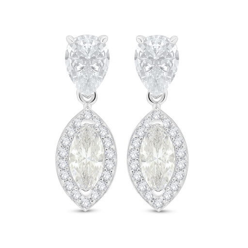 [EAR01CIT00WCZC535] Sterling Silver 925 Earring Rhodium Plated Embedded With Yellow Diamond And White Zircon