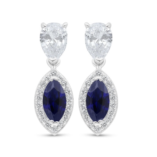 [EAR01SAP00WCZC535] Sterling Silver 925 Earring Rhodium Plated Embedded With Sapphire Corundum And White Zircon