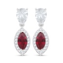 Sterling Silver 925 Earring Rhodium Plated Embedded With Ruby Corundum And White Zircon