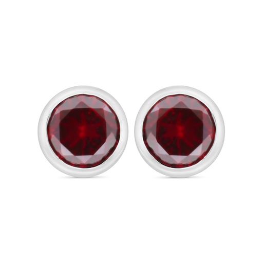 [EAR01RUB00WCZC536] Sterling Silver 925 Earring Rhodium Plated Embedded With Ruby Corundum And White Zircon