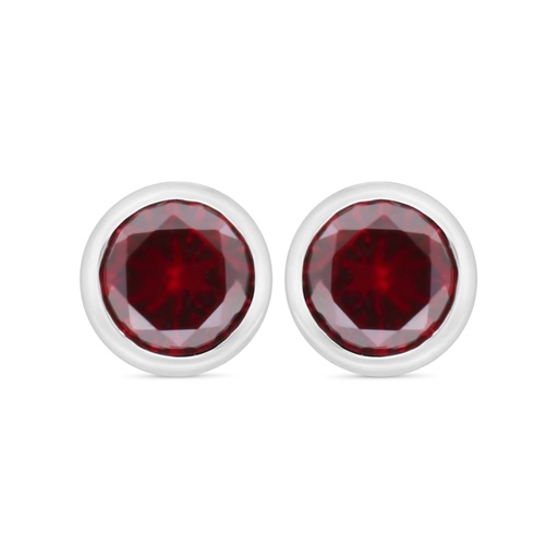 [EAR01RUB00WCZC536] Sterling Silver 925 Earring Rhodium Plated Embedded With Ruby Corundum And White Zircon