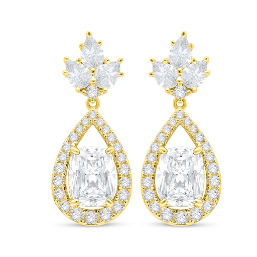 [EAR02CIT00WCZC537] Sterling Silver 925 Earring Golden Plated Embedded With Yellow Diamond And White Zircon