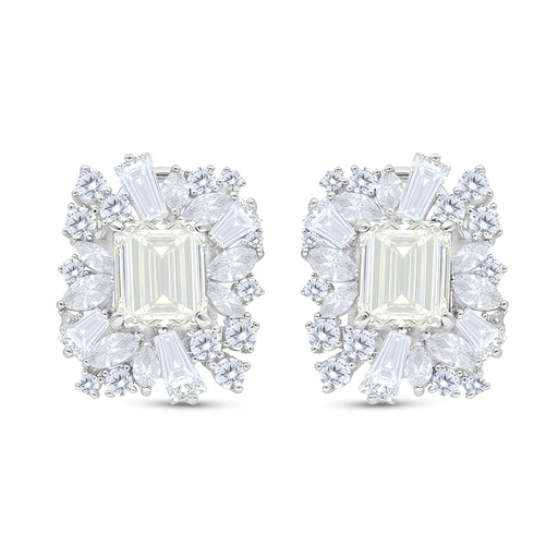 [EAR01CIT00WCZC542] Sterling Silver 925 Earring Rhodium Plated Embedded With Yellow Diamond And White Zircon