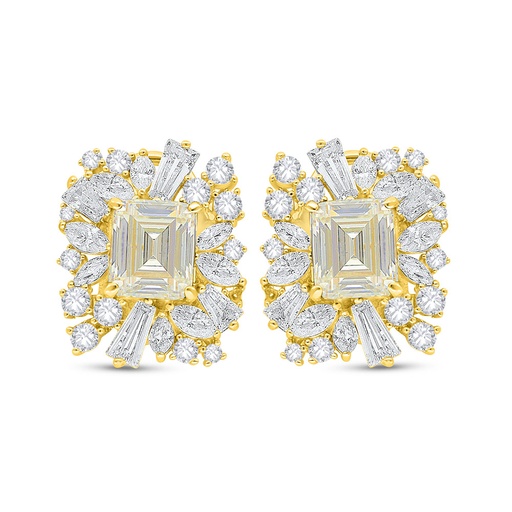 [EAR02CIT00WCZC542] Sterling Silver 925 Earring Golden Plated Embedded With Yellow Diamond And White Zircon