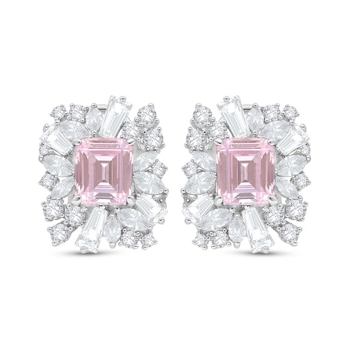 [EAR01PIK00WCZC542] Sterling Silver 925 Earring Rhodium Plated Embedded With pink Zircon And White Zircon