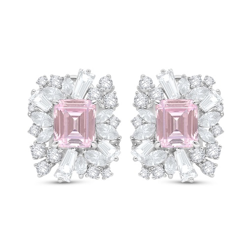 [EAR01PIK00WCZC542] Sterling Silver 925 Earring Rhodium Plated Embedded With pink Zircon And White Zircon