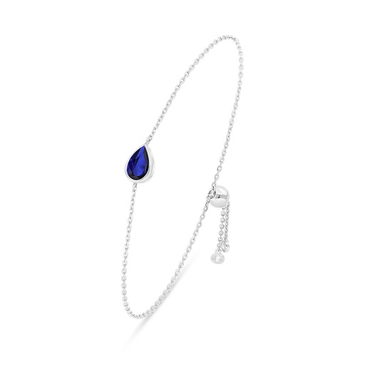 [BRC01SAP00WCZB151] Sterling Silver 925 Bracelet Rhodium Plated Embedded With Sapphire Corundum And White Zircon