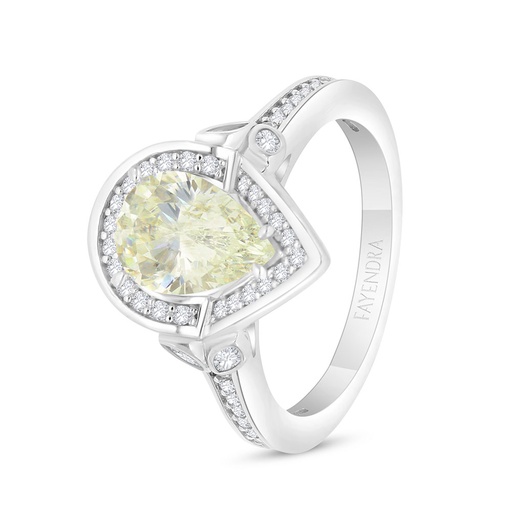 Sterling Silver 925 Ring Rhodium Plated Embedded With Yellow Diamond And White Zircon