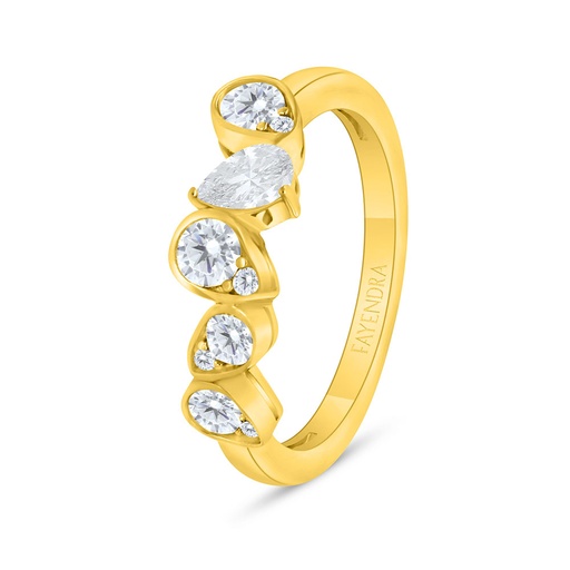 Sterling Silver 925 Ring Golden Plated Embedded With White Zircon