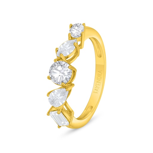 Sterling Silver 925 Ring Golden Plated Embedded With White Zircon