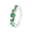 Sterling Silver 925 Ring Rhodium Plated Embedded With Emerald Zircon And White Zircon