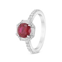 Sterling Silver 925 Ring Rhodium Plated Embedded With Ruby Corundum And White Zircon