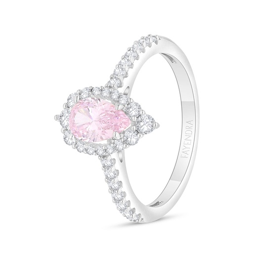 Sterling Silver 925 Ring Rhodium Plated Embedded With pink Zircon And White Zircon