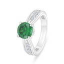 Sterling Silver 925 Ring Rhodium Plated Embedded With Emerald Zircon And White Zircon