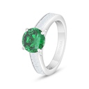 Sterling Silver 925 Ring Rhodium Plated Embedded With Emerald Zircon And White Zircon