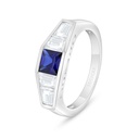 Sterling Silver 925 Ring Rhodium Plated Embedded With Sapphire Corundum And White Zircon