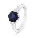 Sterling Silver 925 Ring Rhodium Plated Embedded With Sapphire Corundum And White Zircon