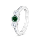 Sterling Silver 925 Ring Rhodium Plated Embedded With Emerald Zircon And White Zircon