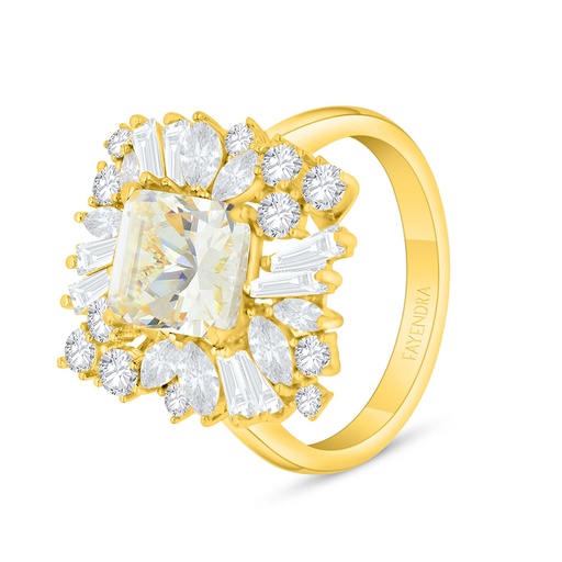 Sterling Silver 925 Ring Golden Plated Embedded With Yellow Diamond And White Zircon