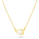 Sterling Silver 925 Necklace Golden Plated Embedded With Fresh Water Pearl And White Zircon